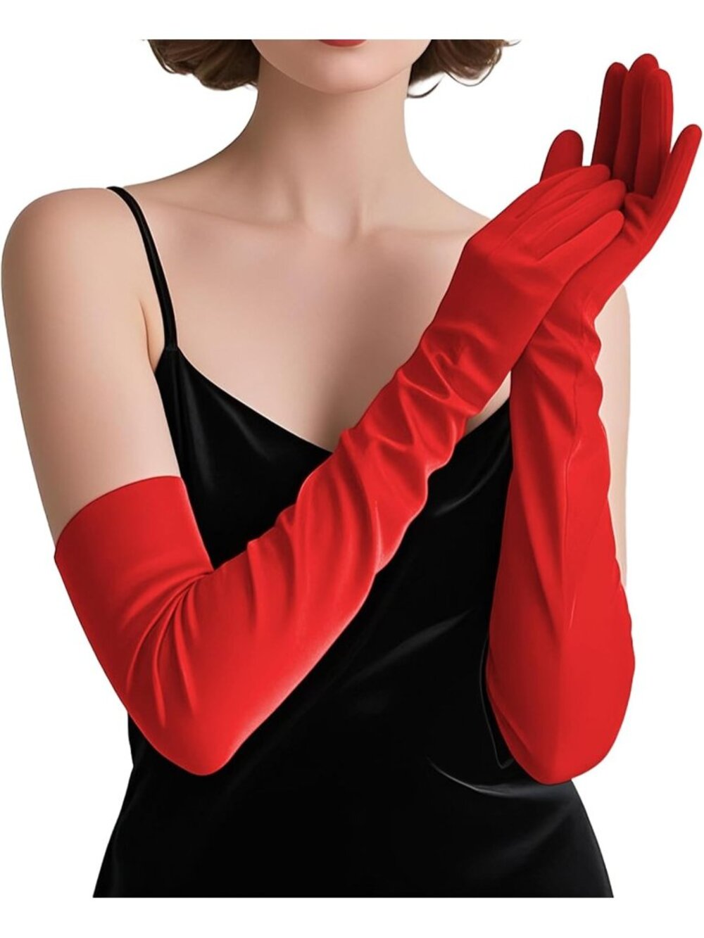 Women Red Satin With Elbow Long Length for 1920s Party Costumes Gloves
